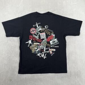 Vision Street Wear T-Shirt Mens Medium Black Skateboard Logo Back Print Graphic